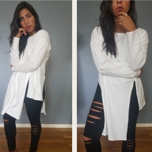Tops - IVORY ASYMMETRICAL LONG SLEEVE TOP